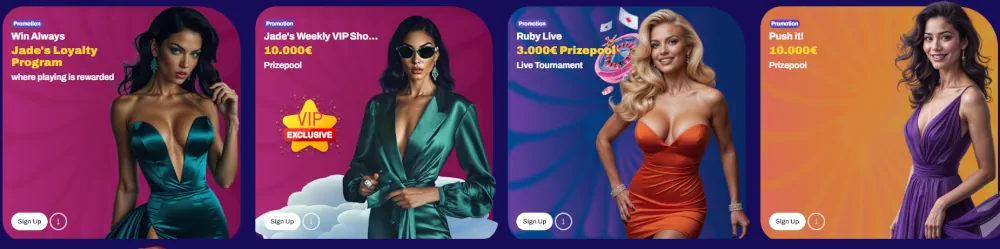 Candy Spinz Sonderangebote Abschnitt, der VIP-Status, Herausforderungen und Bonus-Krabbe hervorhebt.